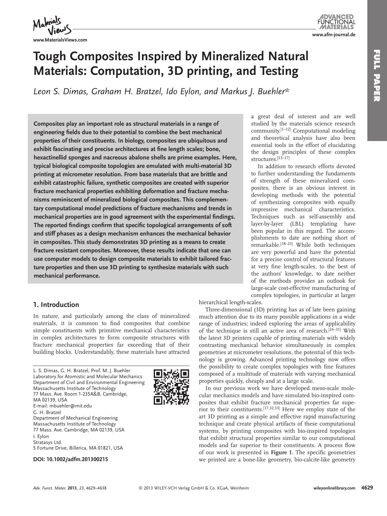 Tough Composites Inspired by Mineralized Natural Materials: Computation, 3D printing, and Testing by s-w-270
