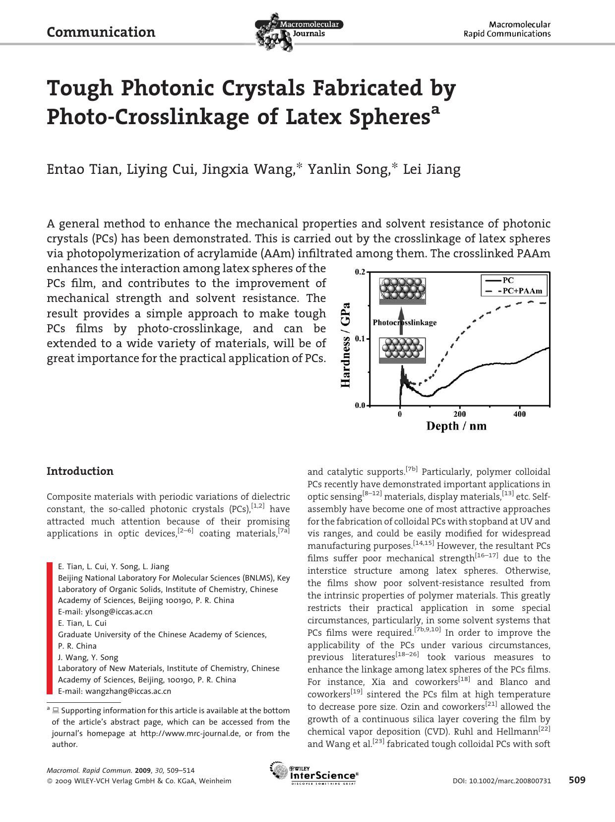 Tough Photonic Crystals Fabricated by Photo-Crosslinkage of Latex Spheres by Unknown