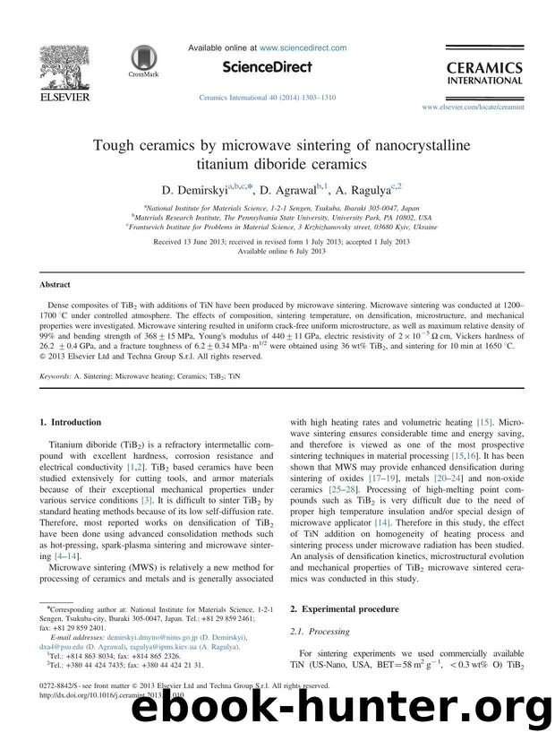 Tough ceramics by microwave sintering of nanocrystalline titanium diboride ceramics by D. Demirskyi & D. Agrawal & A. Ragulya