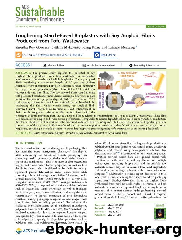 Toughening Starch-Based Bioplastics with Soy Amyloid Fibrils Produced from Tofu Wastewater by Shrestha Roy Goswami Svitlana Mykolenko Xiang Kong and Raffaele Mezzenga