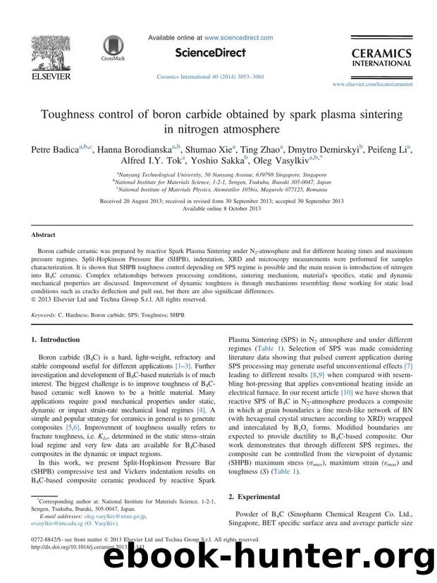 Toughness control of boron carbide obtained by spark plasma sintering in nitrogen atmosphere by unknow