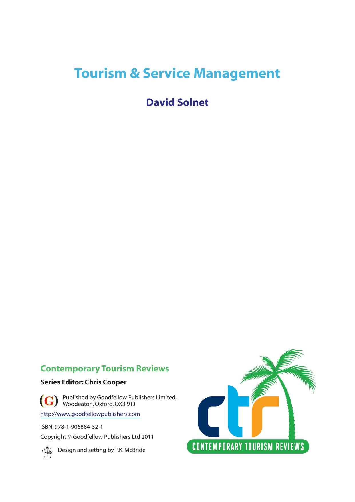 Tourism and Service Management by David Solnet Chris Cooper