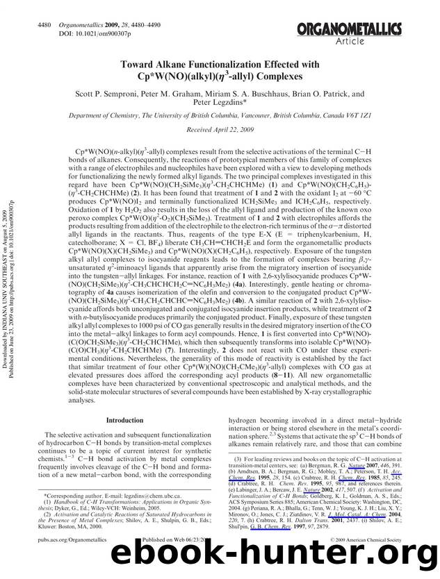 Toward Alkane Functionalization Effected with Cp*W(NO)(alkyl)(Î·3-allyl) Complexes by Scott P. Semproni Peter M. Graham Miriam S. A. Buschhaus Brian O. Patrick & Peter Legzdins*