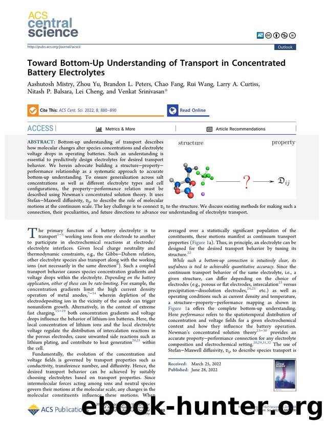 Toward Bottom-Up Understanding of Transport in Concentrated Battery Electrolytes by unknow