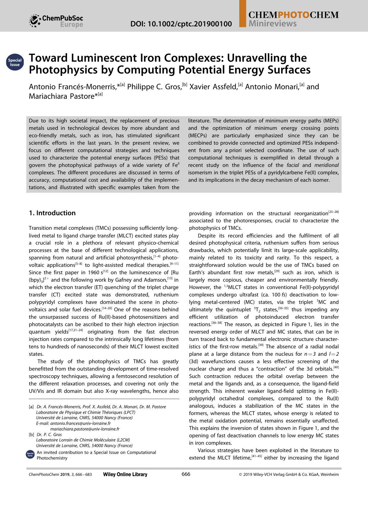 Toward Luminescent Iron Complexes: Unravelling the Photophysics by Computing Potential Energy Surfaces by Unknown