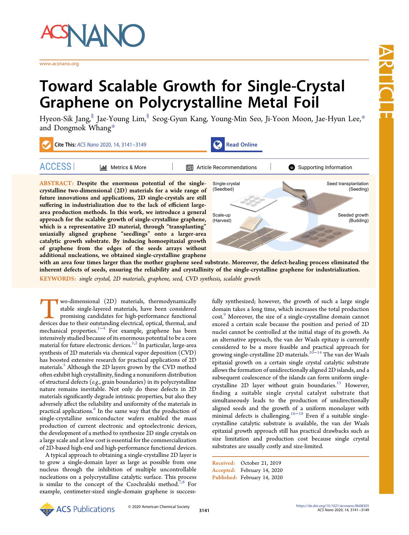 Toward Scalable Growth for Single-Crystal Graphene on Polycrystalline Metal Foil by unknow