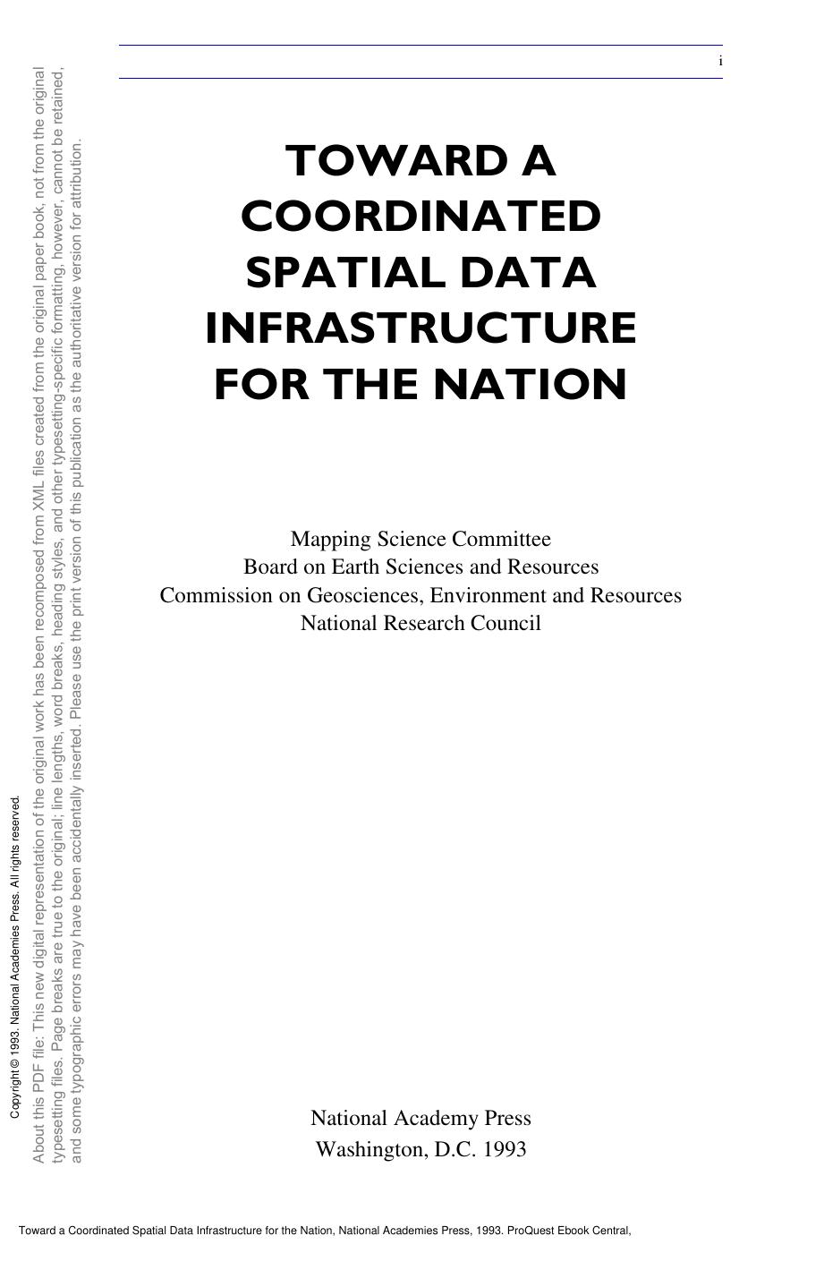 Toward a Coordinated Spatial Data Infrastructure for the Nation by unknow