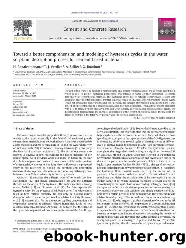 Toward a better comprehension and modeling of hysteresis cycles in the water sorptionâdesorption process for cement based materials by H. Ranaivomanana & J. Verdier & A. Sellier & X. Bourbon