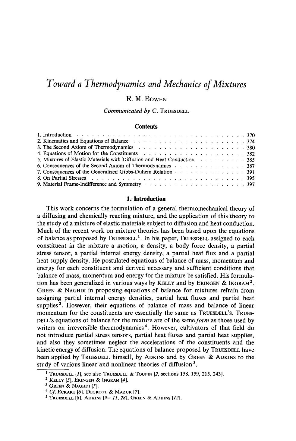 Toward a thermodynamics and mechanics of mixtures by Unknown