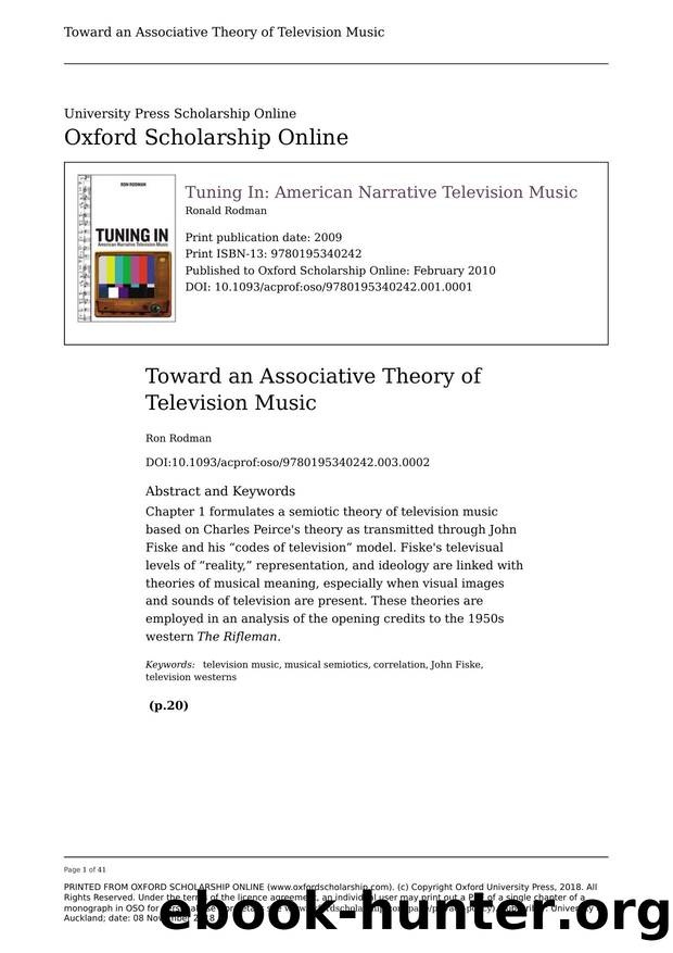 Toward an Associative Theory of Television Music - Oxford Scholarship by Unknown