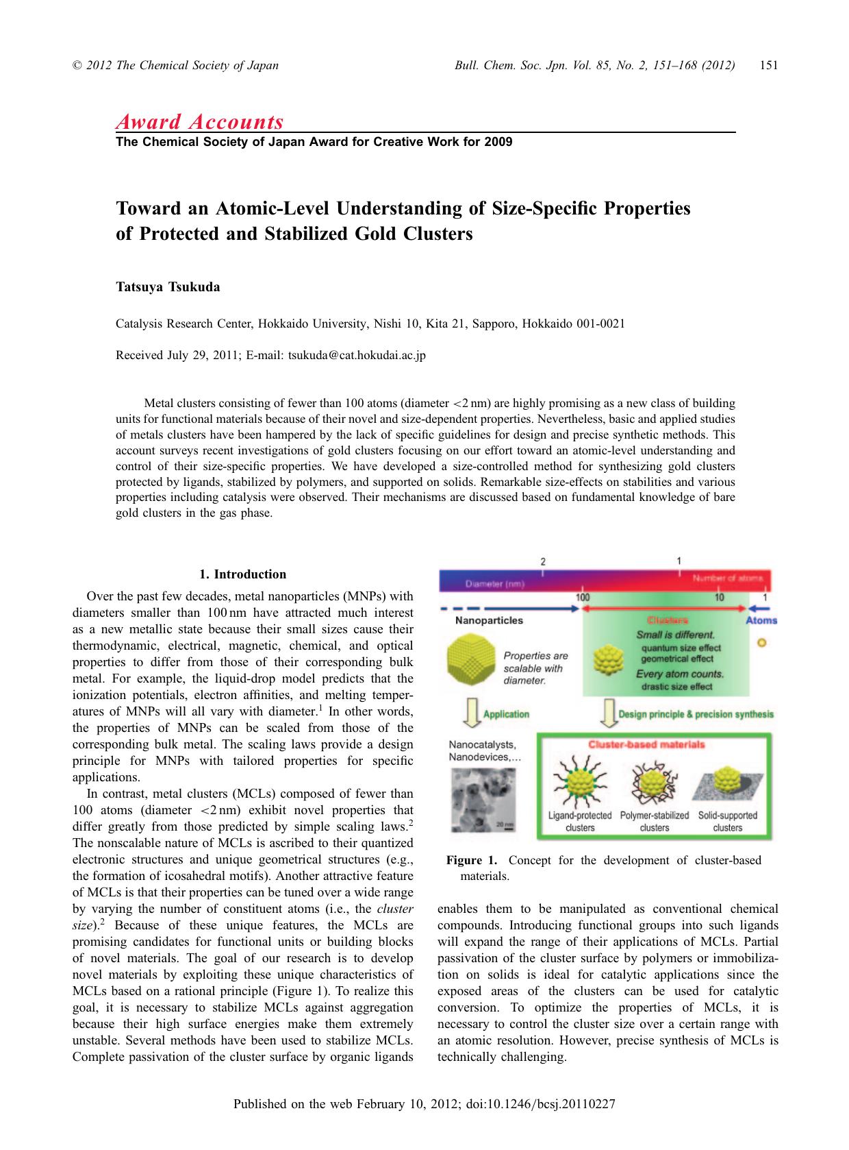 Toward an Atomic-Level Understanding of Size-Specific Properties of Protected and Stabilized Gold Clusters by Tatsuya Tsukuda