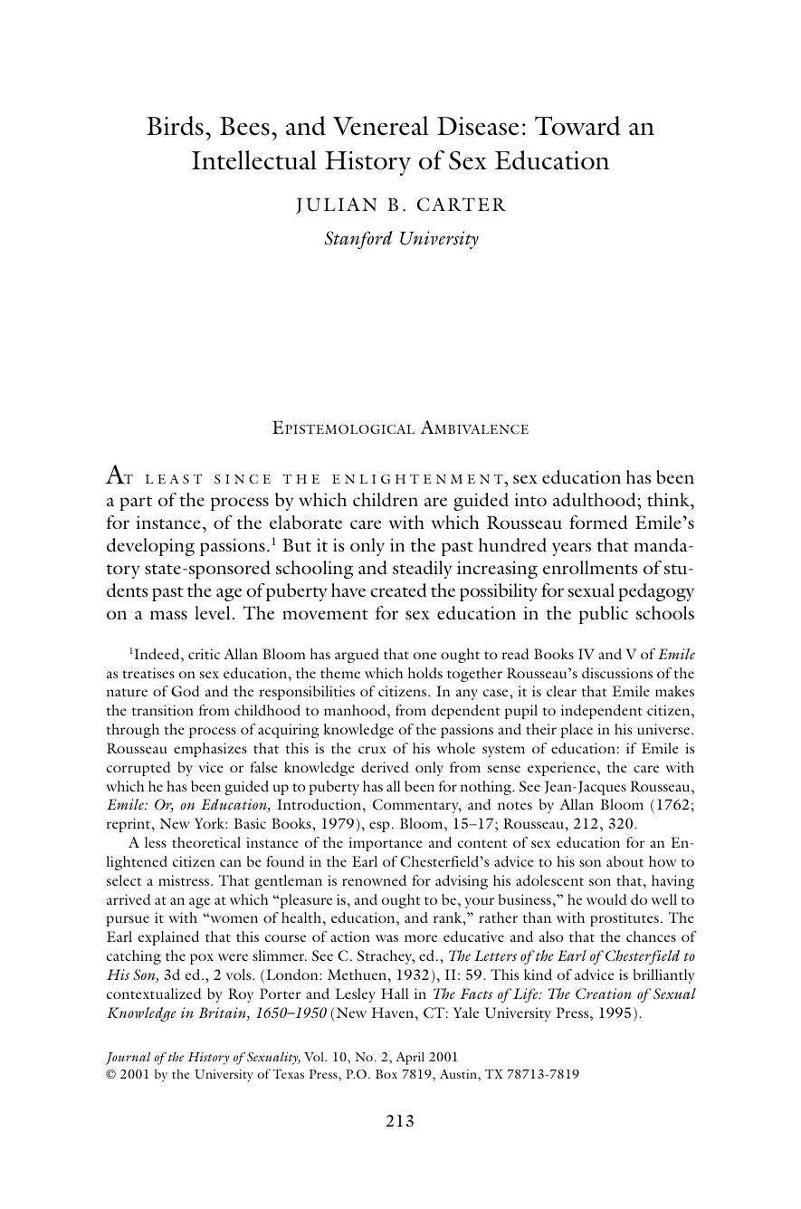 Toward an Intellectual History of Sex Education by Julian Carter