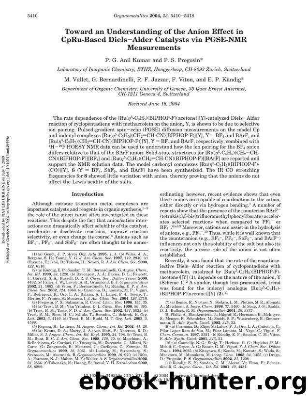 Toward an Understanding of the Anion Effect in CpRu-Based DielsAlder Catalysts via PGSE-NMR Measurements by unknow