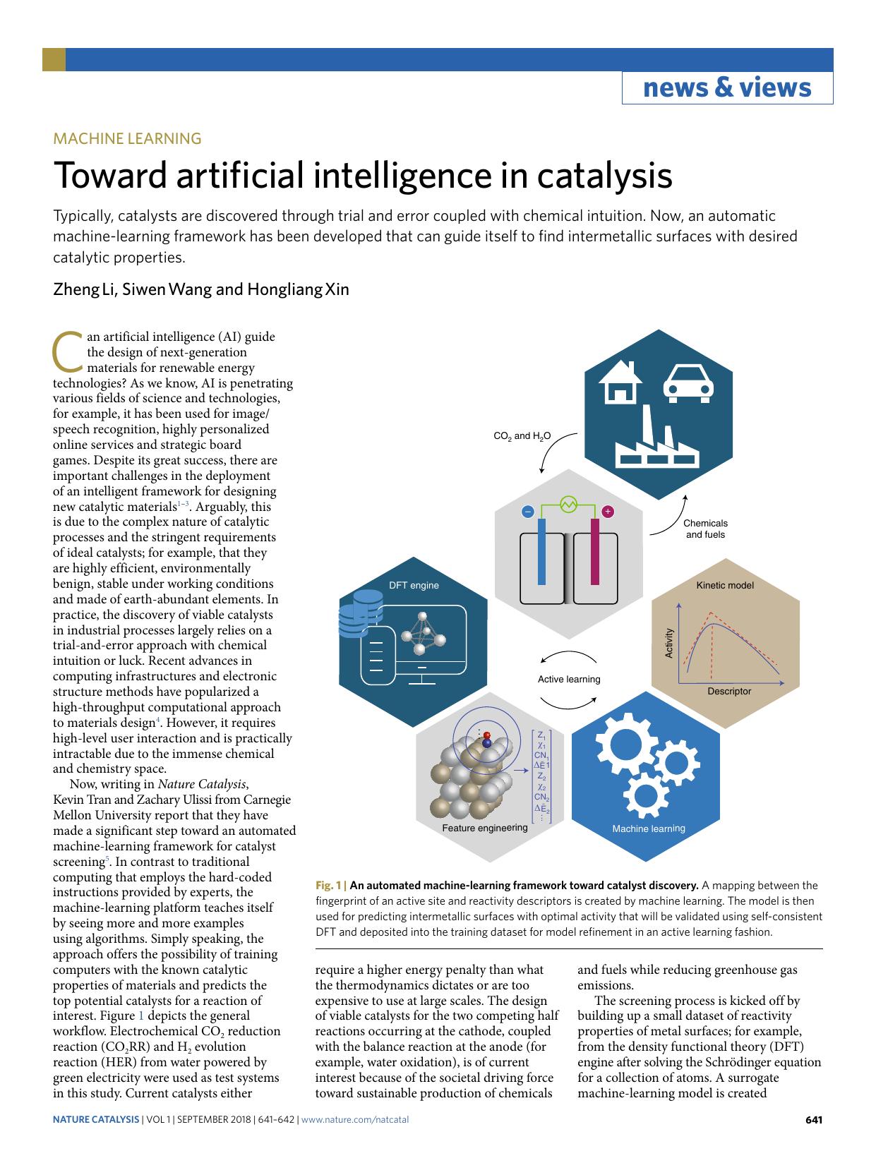 Toward artificial intelligence in catalysis by Zheng Li & Siwen Wang & Hongliang Xin