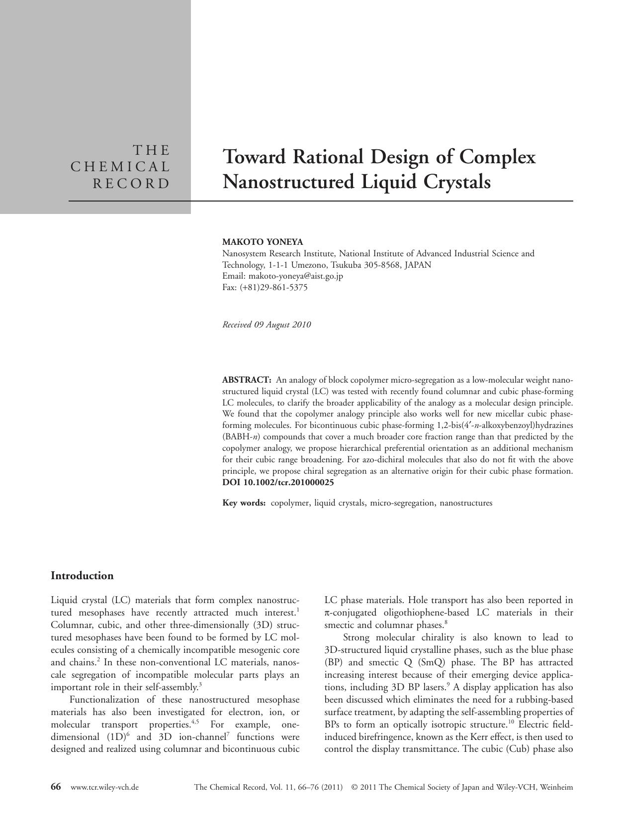 Toward rational design of complex nanostructured liquid crystals by Unknown