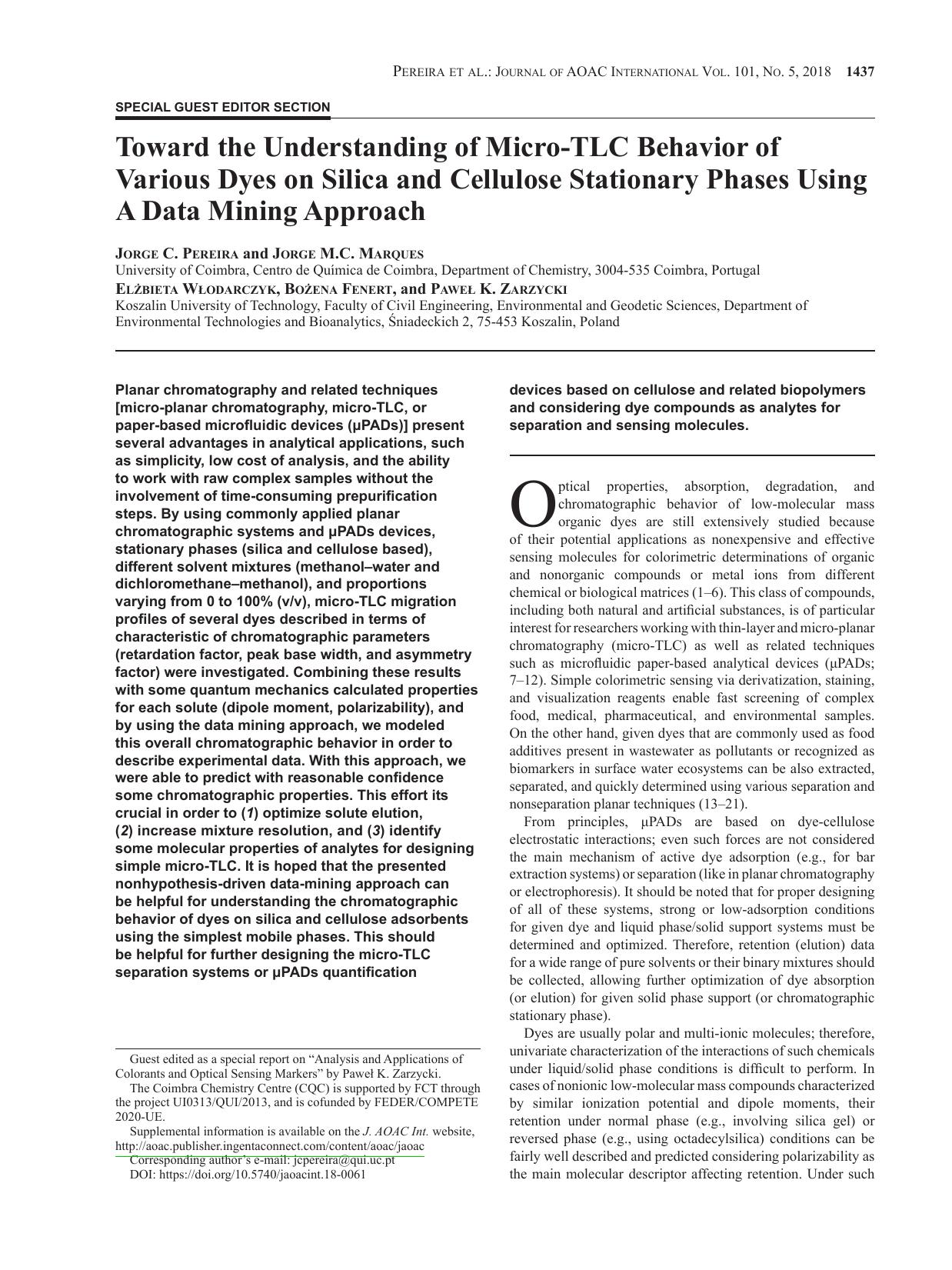 Toward the Understanding of Micro-TLC Behavior of Various Dyes on Silica and Cellulose Stationary Phases Using A Data Mining Approach by unknow