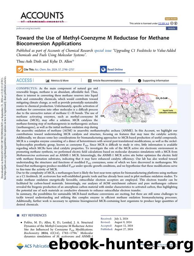 Toward the Use of Methyl-Coenzyme M Reductase for Methane Bioconversion Applications by Thuc-Anh Dinh & Kylie D. Allen