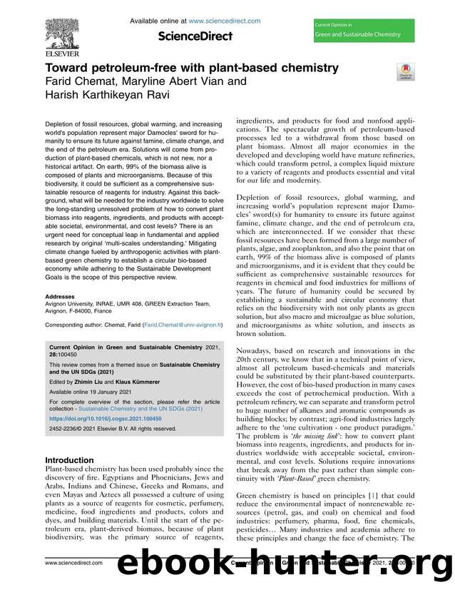 Toward&nbsp;petroleum-free with plant-based chemistry by Farid Chemat