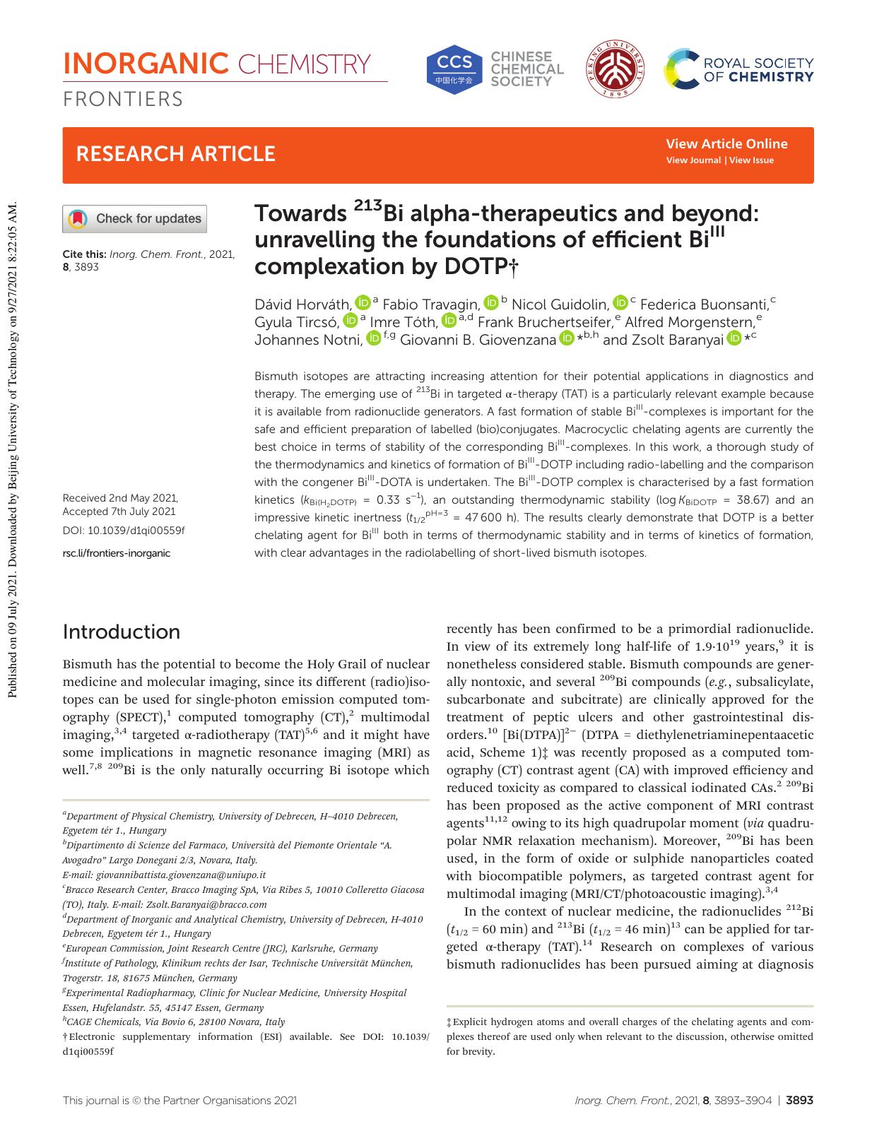 Towards 213Bi alpha-therapeutics and beyond: unravelling the foundations of efficient BiIII complexation by DOTP by unknow