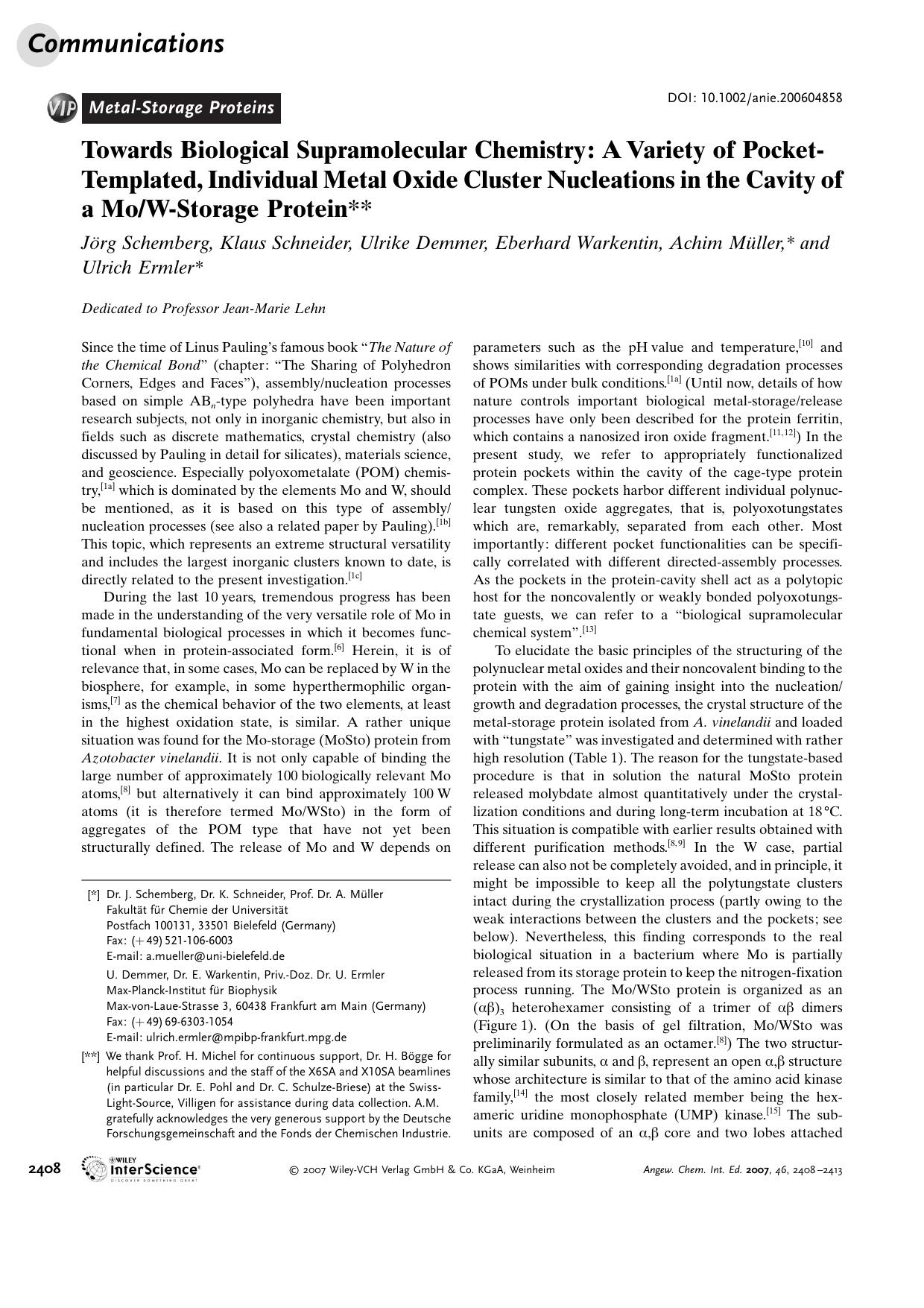 Towards Biological Supramolecular Chemistry: A Variety of Pocket-Templated, Individual Metal Oxide Cluster Nucleations in the Cavity of a MoW-Storage Protein by Unknown