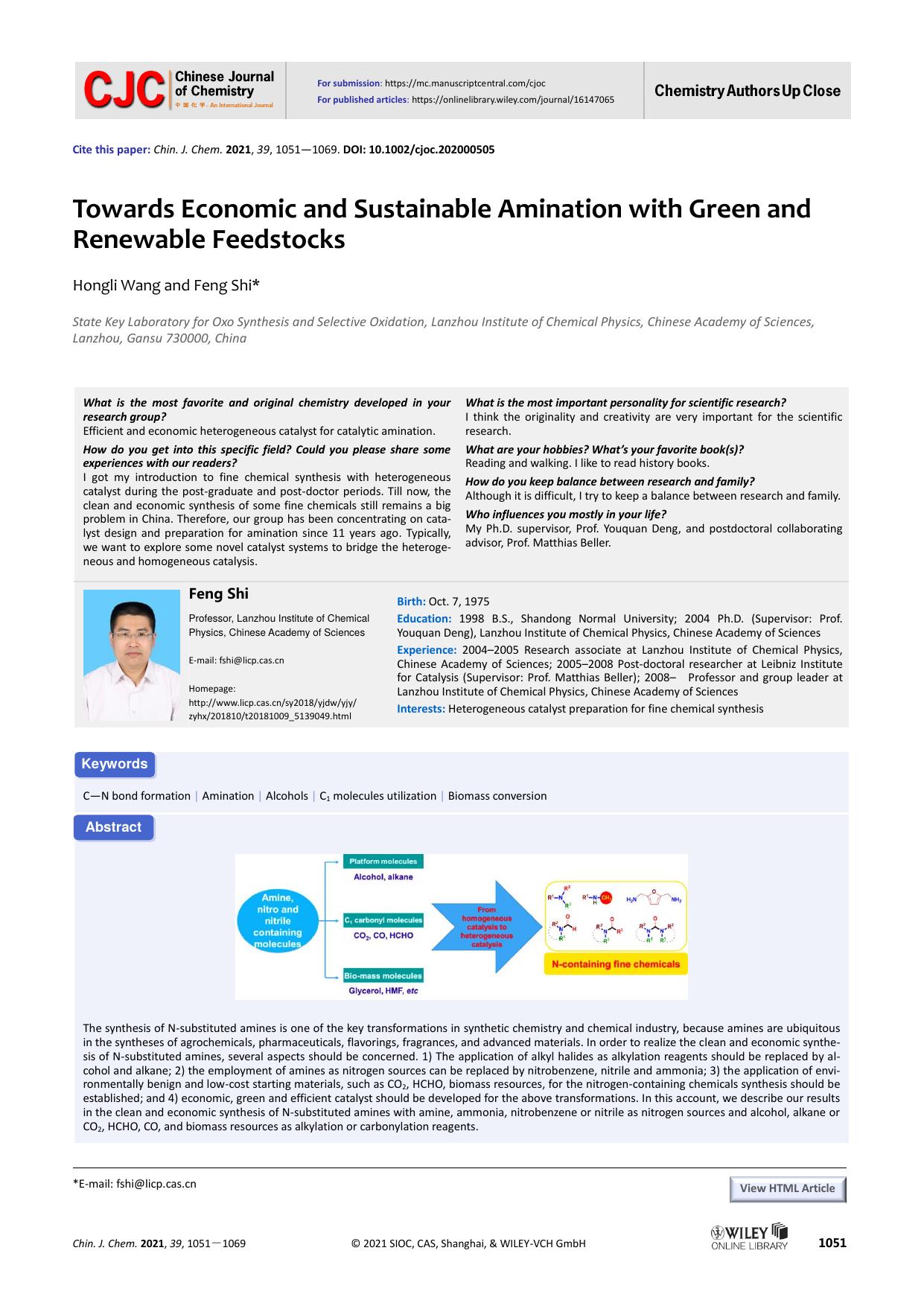 Towards Economic and Sustainable Amination with Green and Renewable Feedstocks by Windows 用户