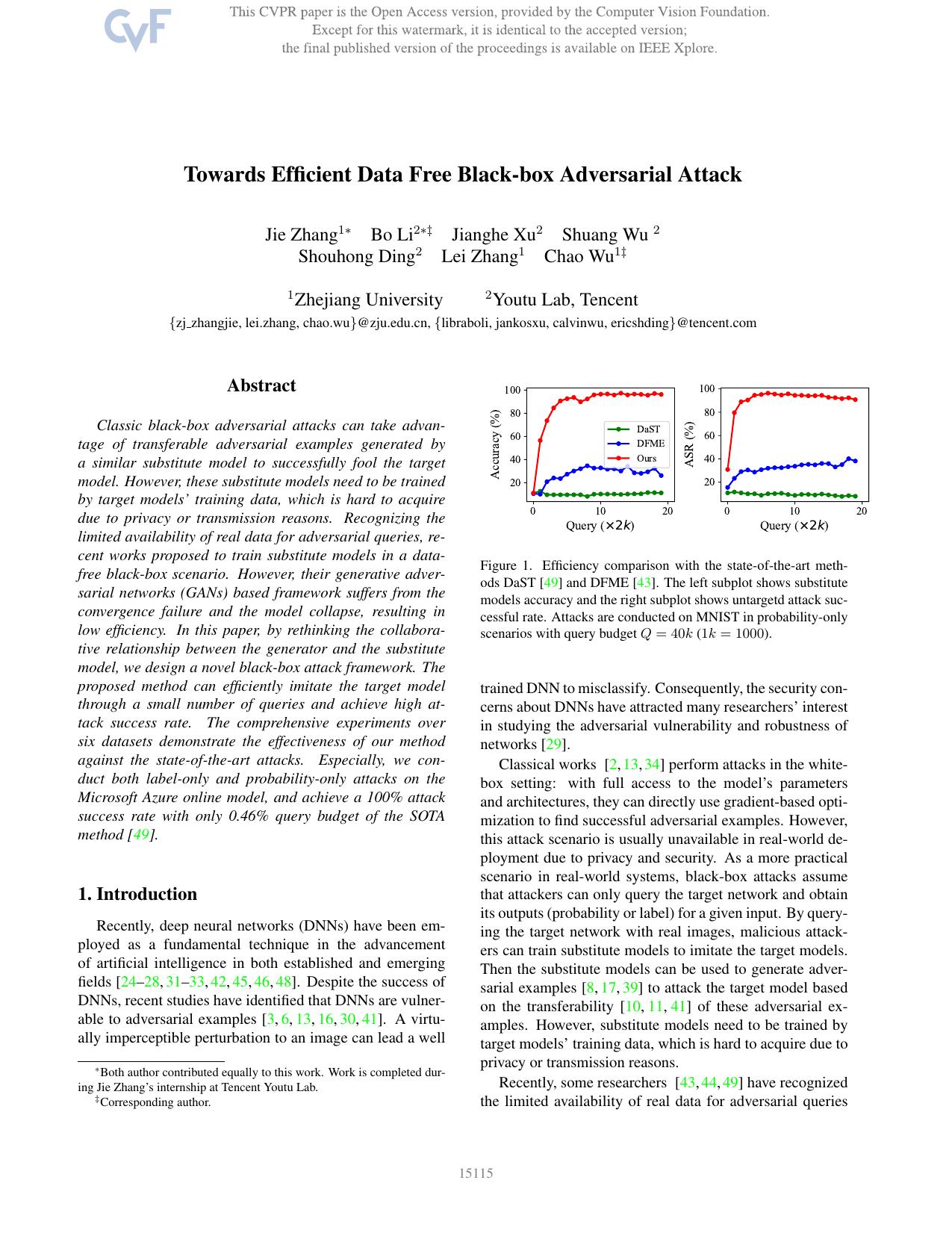 Towards Efficient Data Free Black-Box Adversarial Attack by Jie Zhang & Bo Li & Jianghe Xu & Shuang Wu & Shouhong Ding & Lei Zhang & Chao Wu
