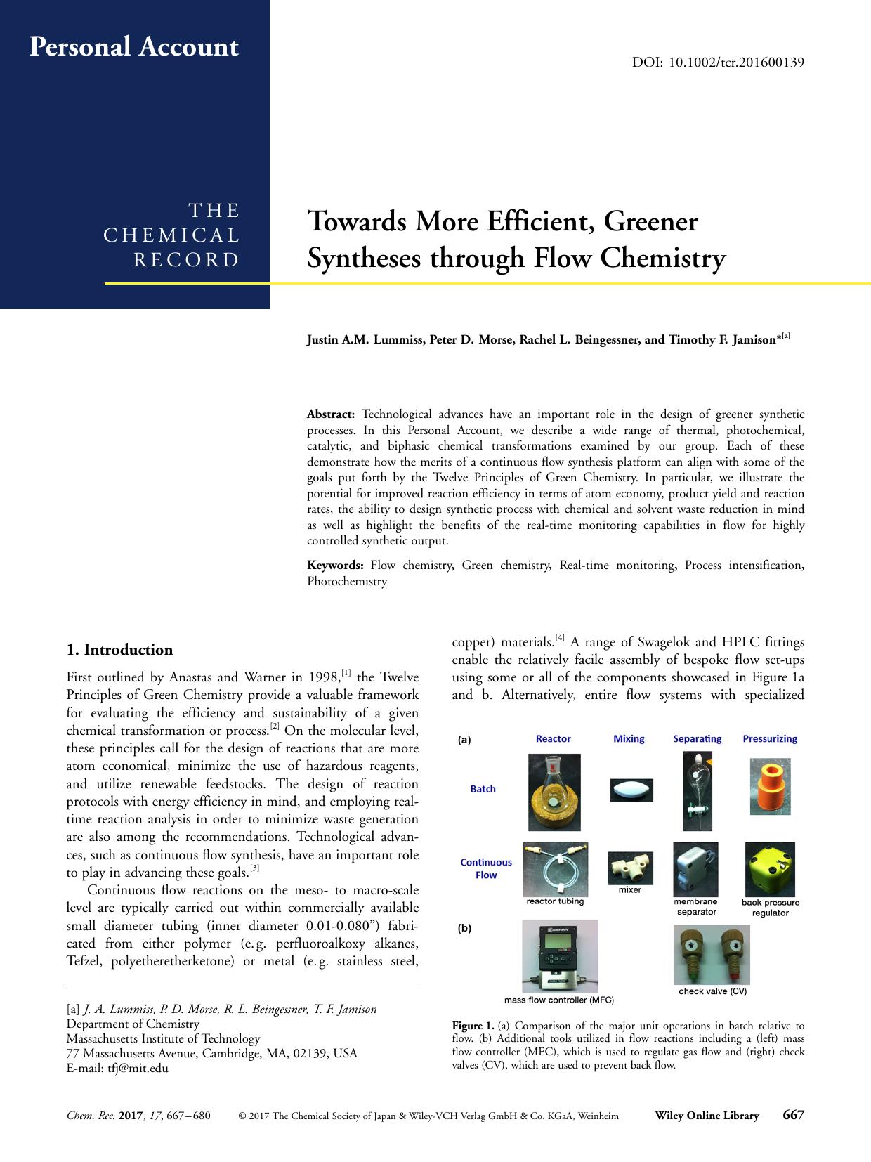 Towards More Efficient, Greener Syntheses through Flow Chemistry by Unknown