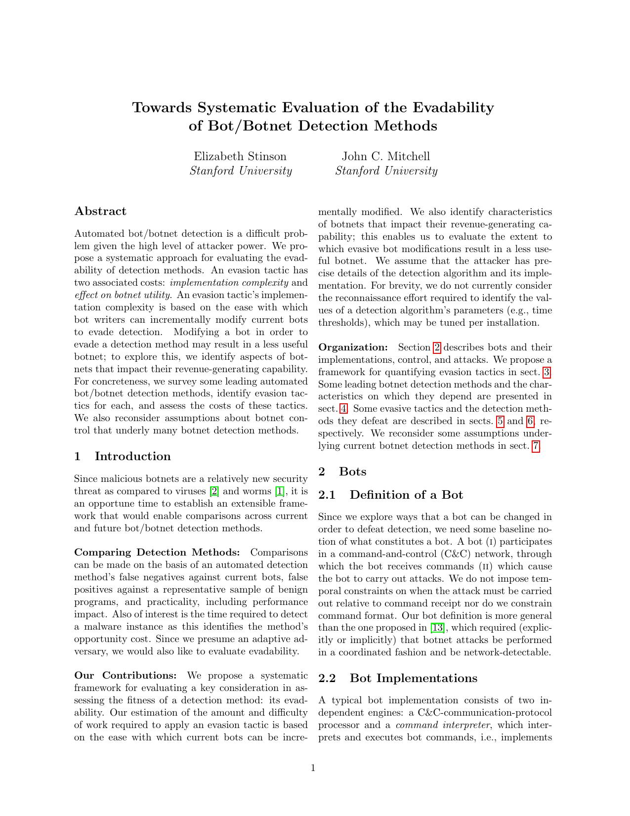 Towards Systematic Evaluation of the Evadability of Bot,Botnet Detection Methods by Unknown