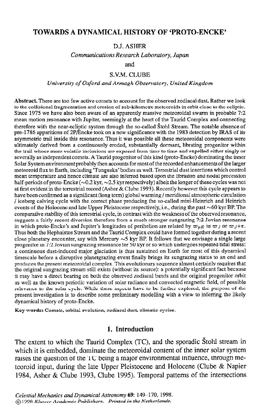 Towards a Dynamical History of ‘Proto-Encke‘ by Unknown