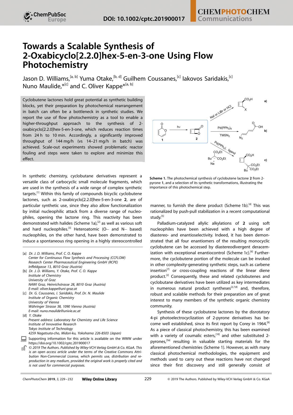 Towards a Scalable Synthesis of 2âOxabicyclo[2.2.0]hexâ5âenâ3âone Using Flow Photochemistry by Unknown