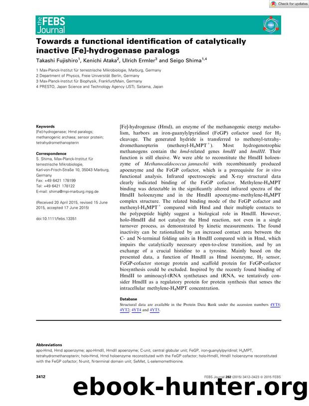 Towards a functional identification of catalytically inactive [Fe]âhydrogenase paralogs by Unknown