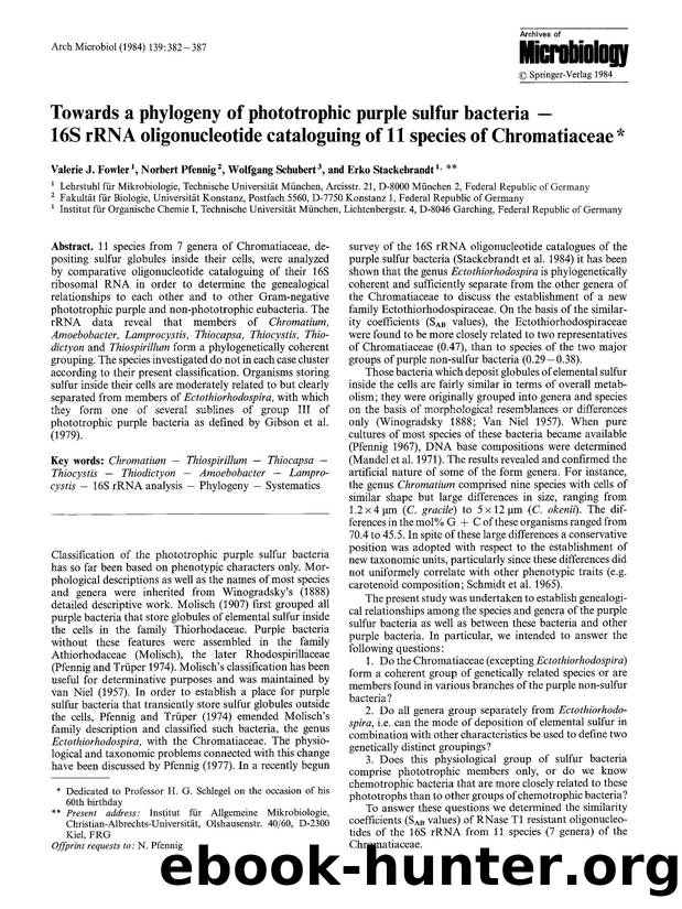 Towards a phylogeny of phototrophic purple sulfur bacteria—16S rRNA oligonucleotide cataloguing of 11 species of Chromatiaceae by Unknown
