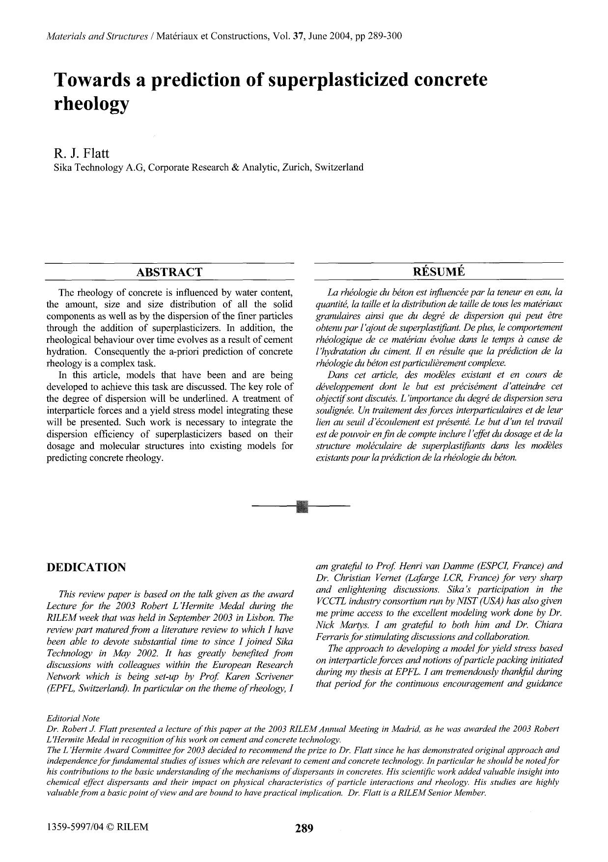 Towards a prediction of superplasticized concrete rheology by Unknown