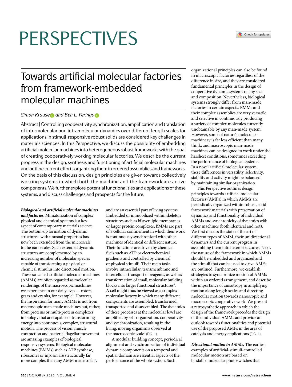 Towards artificial molecular factories from framework-embedded molecular machines by Simon Krause & Ben L. Feringa