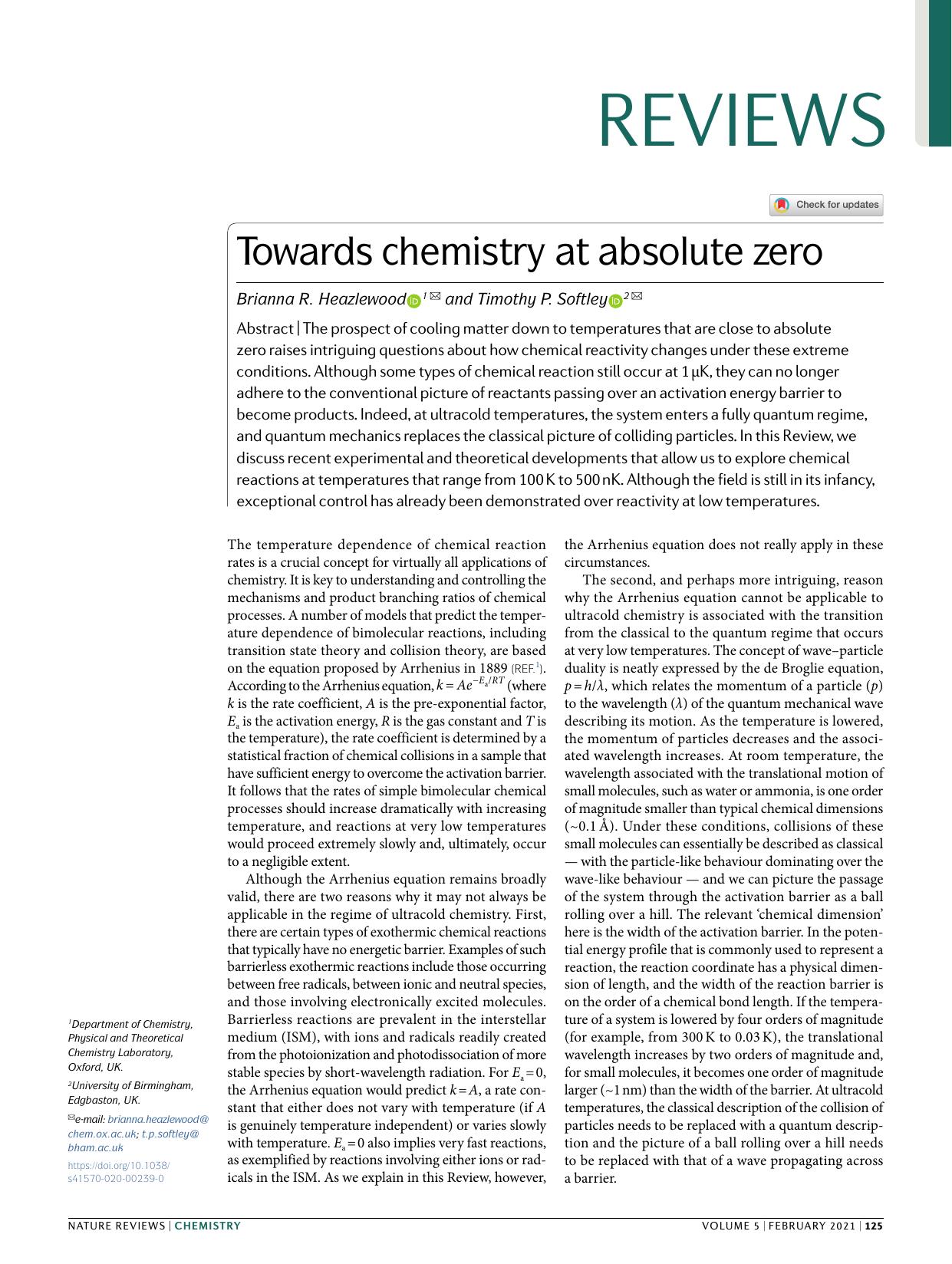 Towards chemistry at absolute zero by Brianna R. Heazlewood & Timothy P. Softley