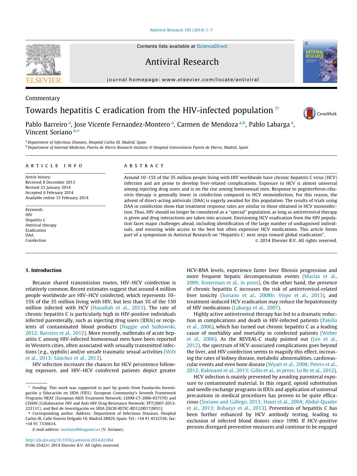 Towards hepatitis C eradication from the HIV-infected population by unknow
