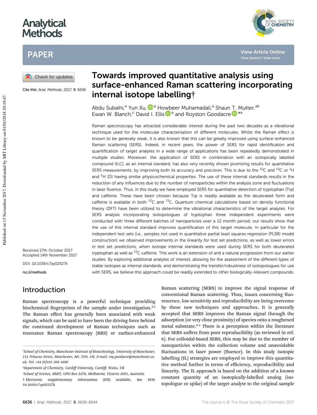 Towards improved quantitative analysis using surface-enhanced Raman scattering incorporating internal isotope labelling by unknow