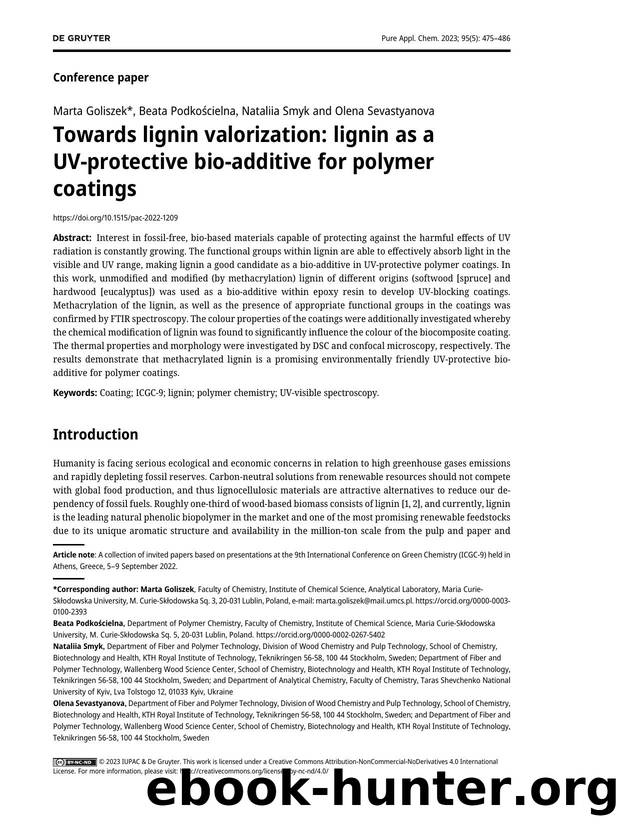 Towards lignin valorization: lignin as a UV&#45;protective bio&#45;additive for polymer coatings by Marta Goliszek