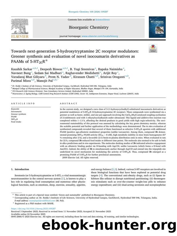 Towards next-generation 5-hydroxytryptamine 2C receptor modulators: Greener synthesis and evaluation of novel isocoumarin derivatives as PAAMs of 5-HT2CR by unknow