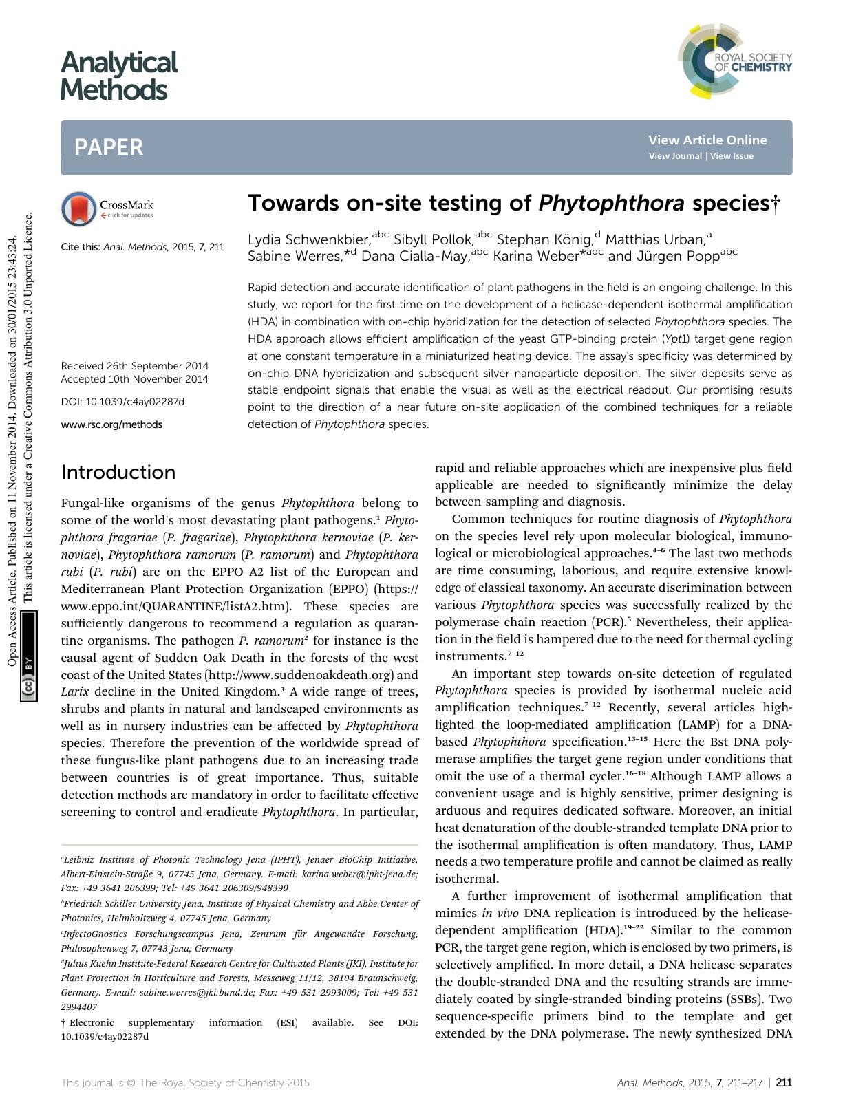 Towards on-site testing of Phytophthora species by unknow