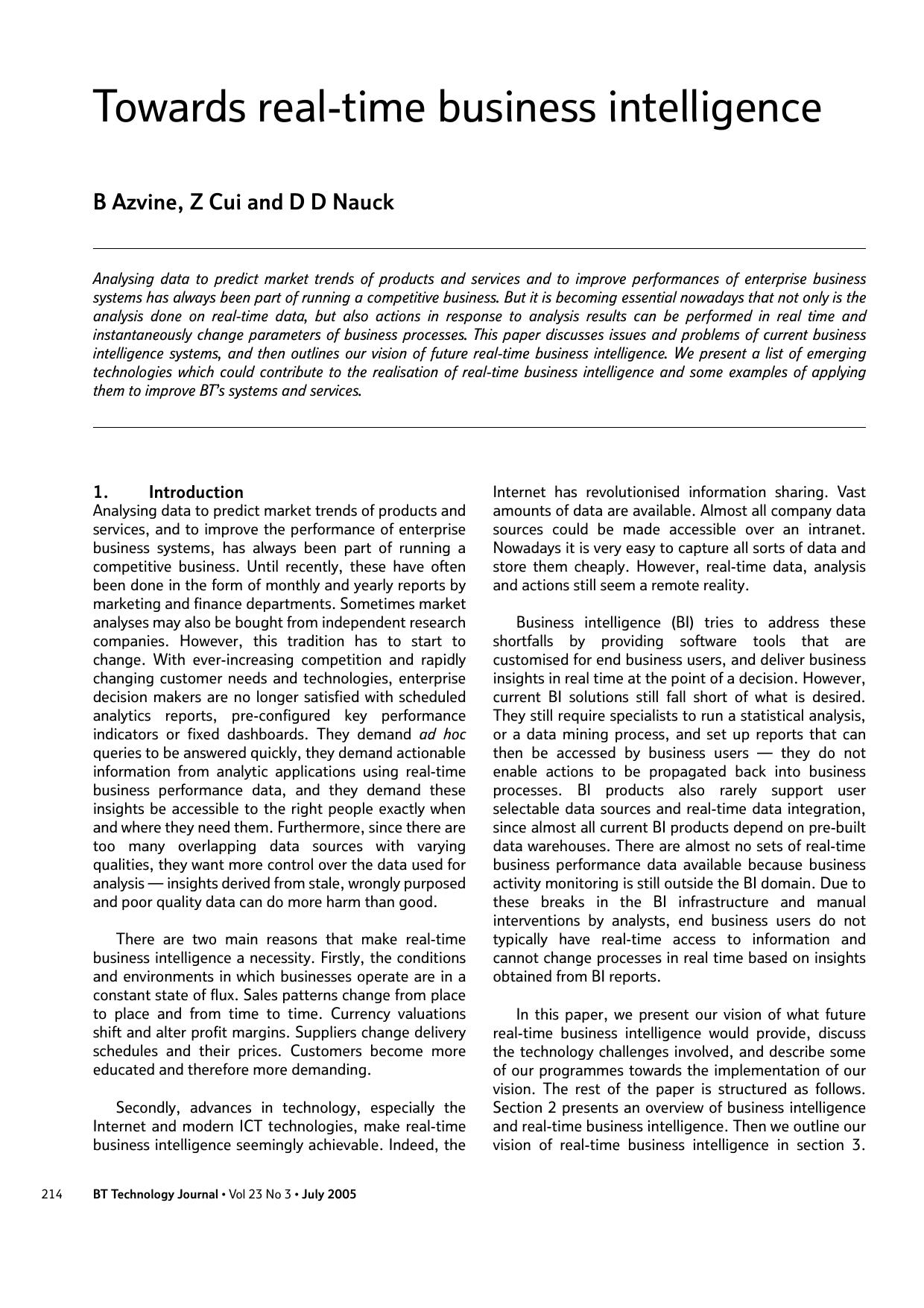 Towards real-time business intelligence by Unknown