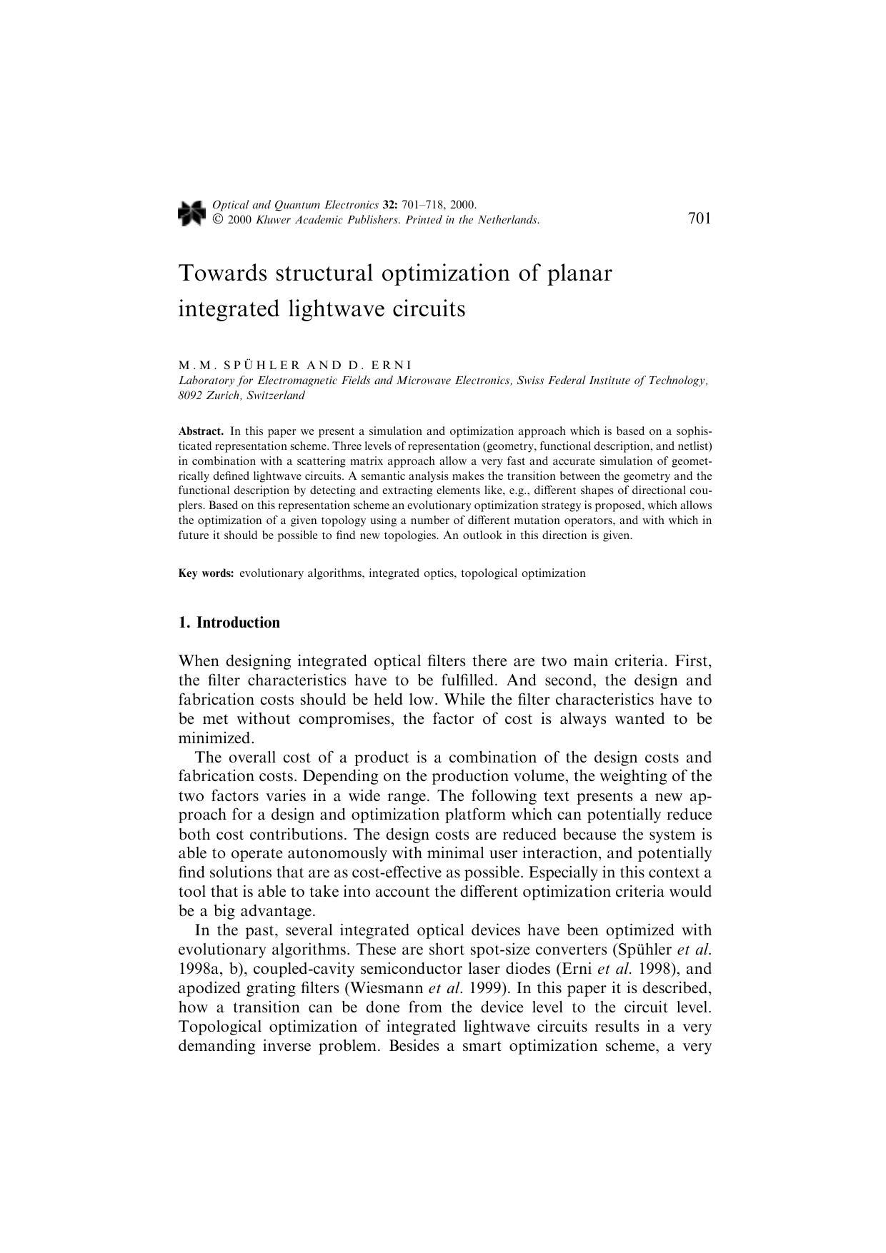 Towards structural optimization of planar integrated lightwave circuits by Unknown