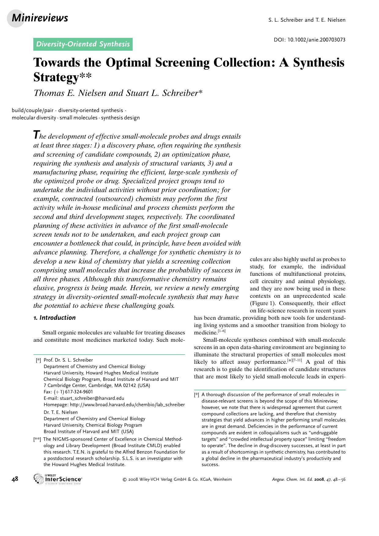 Towards the Optimal Screening Collection: A Synthesis Strategy by Unknown