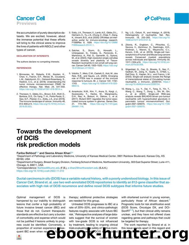 Towards the development of DCIS risk prediction models by Fariba Behbod & Seema Ahsan Khan
