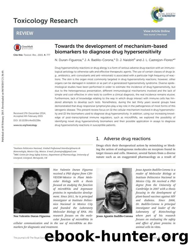Towards the development of mechanism-based biomarkers to diagnose drug hypersensitivity by N. Duran-Figueroa J. A. Badillo-Corona D. J. Naisbitt J. L. Castrejon-Flores