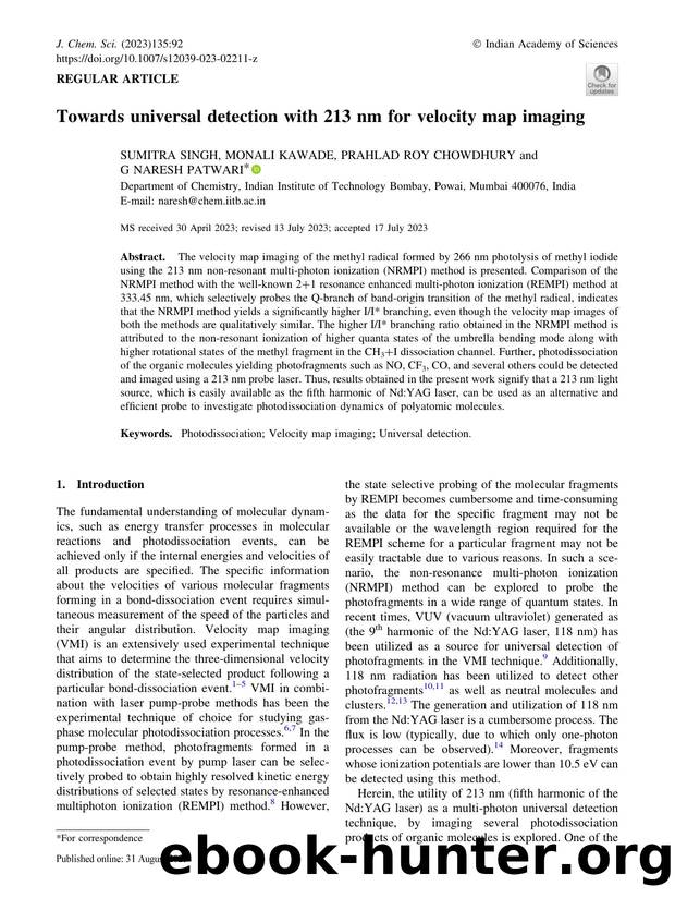 Towards universal detection with 213 nm for velocity map imaging by Sumitra Singh & Monali Kawade & Prahlad Roy Chowdhury & G Naresh Patwari