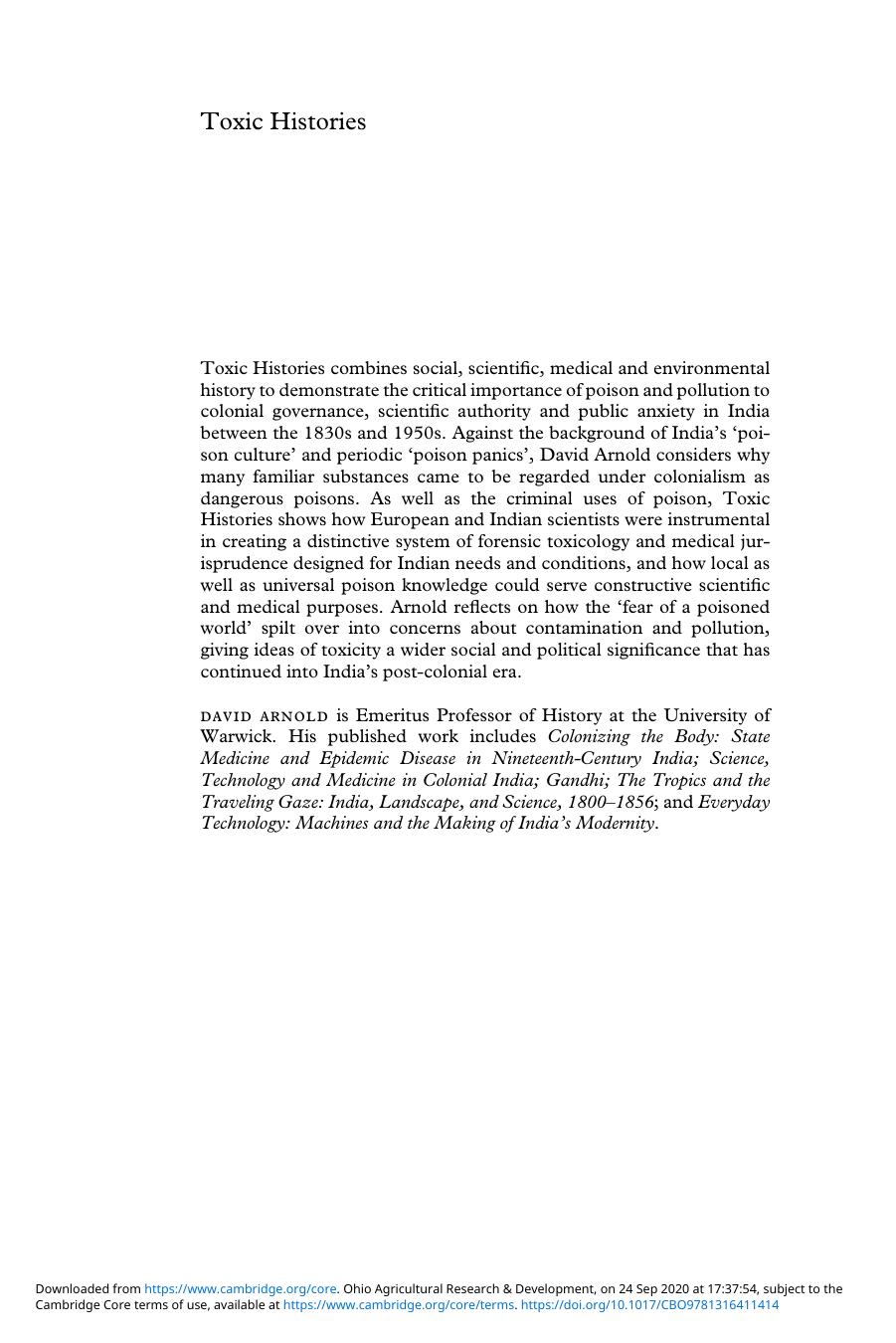 Toxic Histories: Poison and Pollution in Modern India by David Arnold