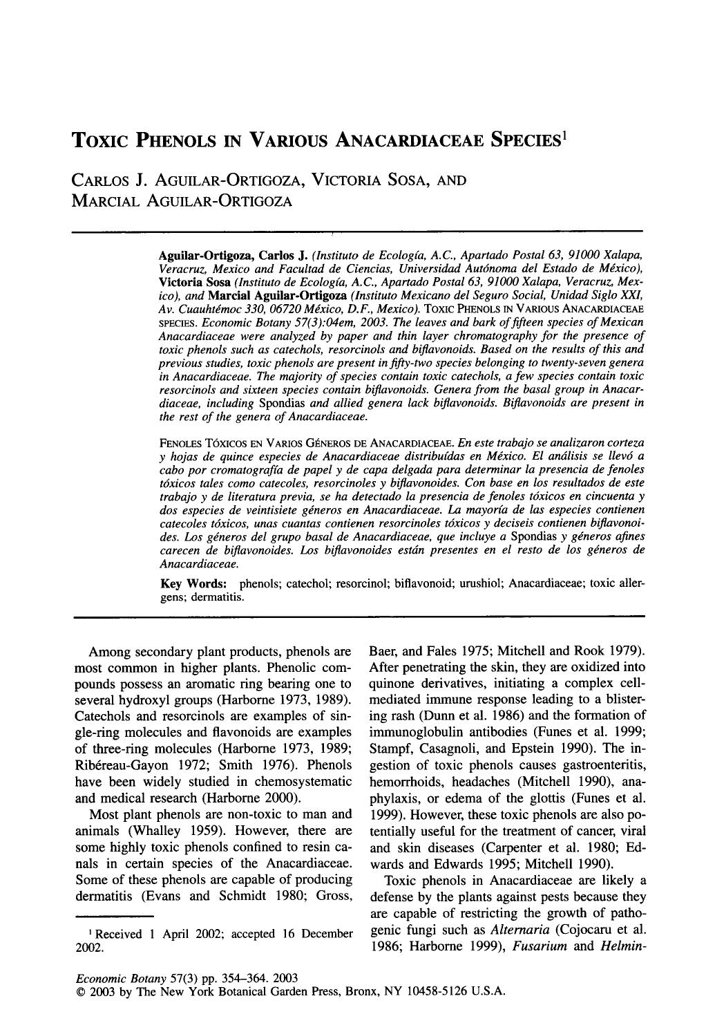 Toxic Phenols in various Anacardiaceae species by Unknown