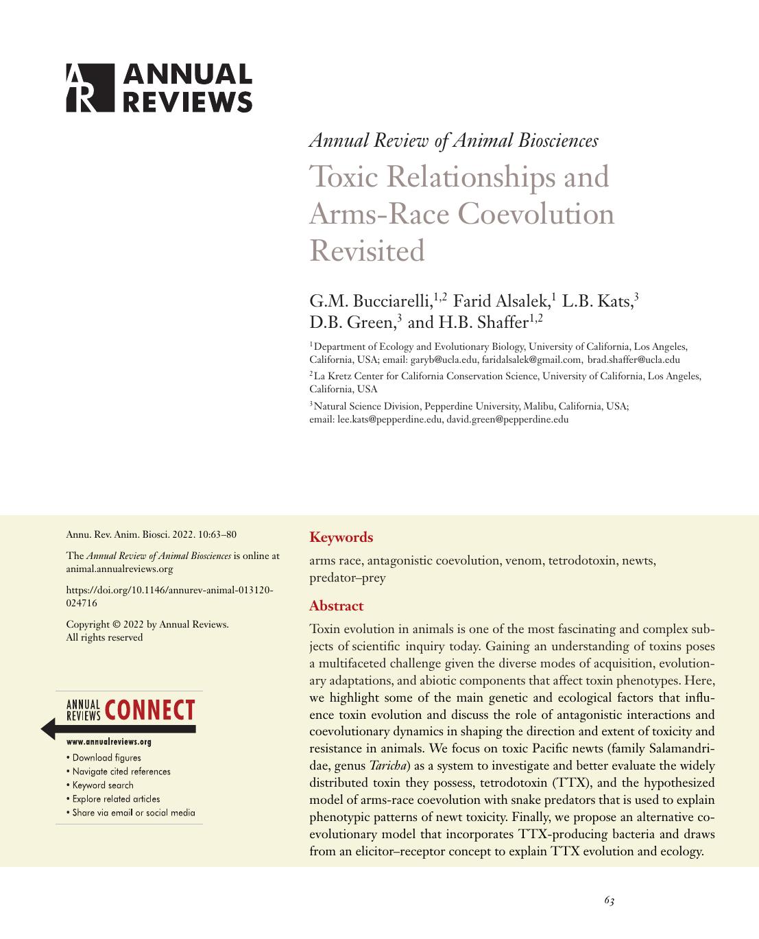 Toxic Relationships and Arms-Race Coevolution Revisited by G.M. Bucciarelli Farid Alsalek L.B. Kats D.B. Green H.B. Shaffer