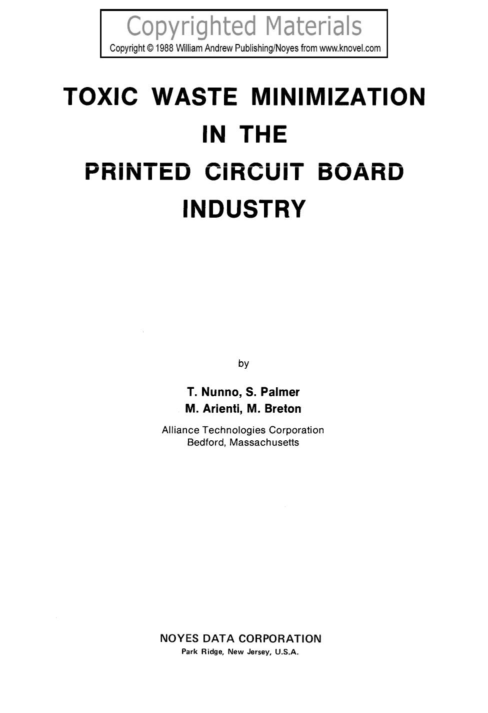 Toxic Waste Minimization in the Printed Circuit Board Industry by Nunno